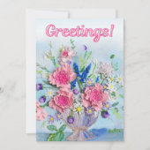 Wenskaart vrolijke roze bloem feestdagenkaart (Voorkant)