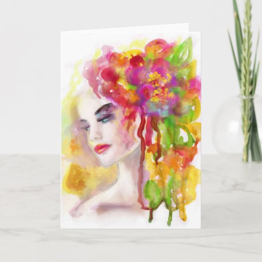 Wenskaart, waterkleur tekenen. Vrouw Kaart (Voorkant)