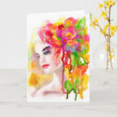 Wenskaart, waterkleur tekenen. Vrouw Kaart (Gele Bloem)