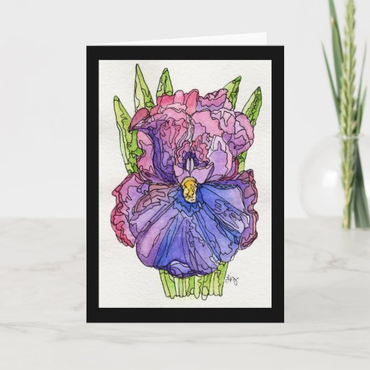 Wenskaart - Waterverf en inktPaarse iris Kaart (Voorkant)