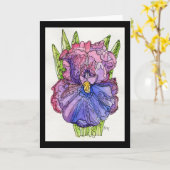 Wenskaart - Waterverf en inktPaarse iris Kaart (Gele Bloem)
