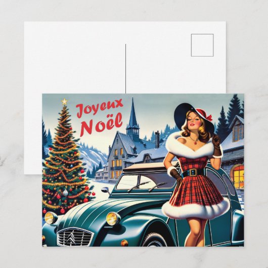 wenskaart wijn vrolijk kerstfeest citroën 2CV  Briefkaart (Voorkant / Achterkant)