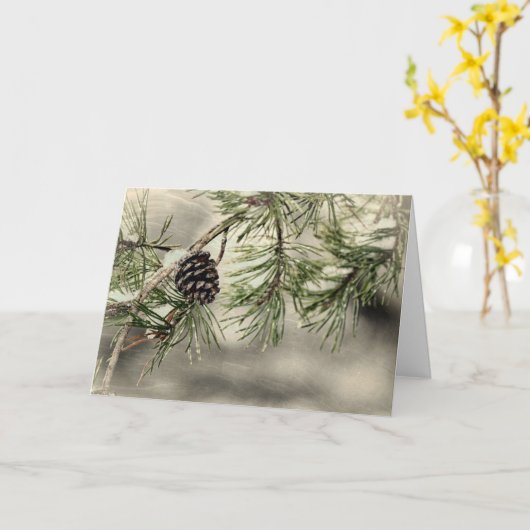 Wenskaart winterpine en sneeuw kaart (Gele Bloem)