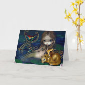 wenskaart "Zeemeermin met een Gouden Draak" Kaart (Gele Bloem)