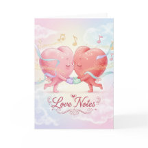 Wenskaart - Zoenende Harten "Liefdesbriefjes"