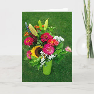 Wenskaart: Zonnebloem en Bouquet_ van Zinnia Kaart