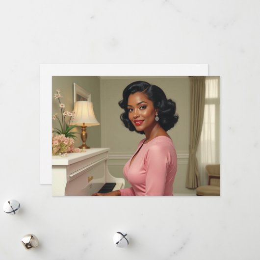 Wenskaart zwarte vrouw Verjaardag Dank u Feestdagenkaart (Voorkant / Achterkant in situ)