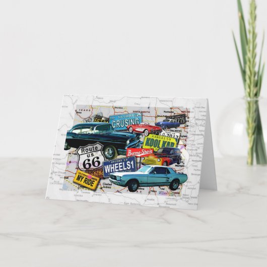 Wenskaarten - Route 66_Klassieke Auto's Kaart (Voorkant)