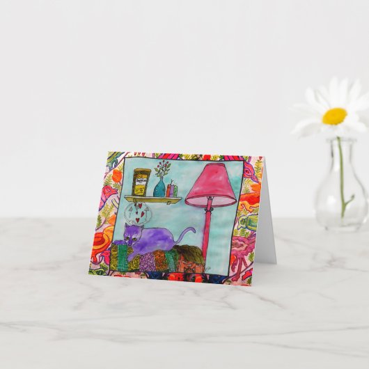 Wenskaarten voor het schilderen van kat en touw kaart (Kleine Plant)