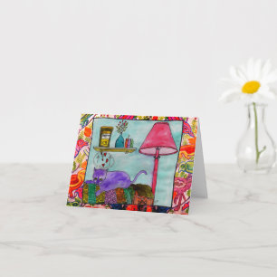 Wenskaarten voor het schilderen van kat en touw kaart