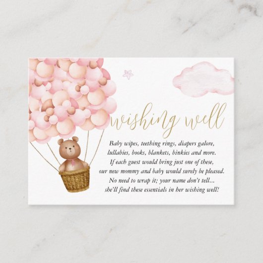 Wensput Teddybeer Roze Meisje Baby Shower Informatiekaartje (Voorkant)