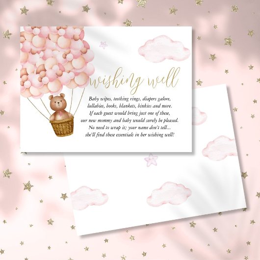 Wensput Teddybeer Roze Meisje Baby Shower Informatiekaartje