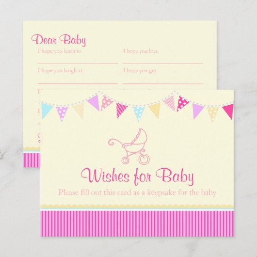 wenst baby - baby shower roze briefkaart (Voorkant / Achterkant)