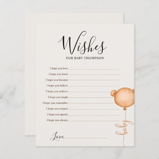 wenst baby Beary Cute Baby shower Game (Voorkant / Achterkant)