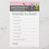 wenst Baby shower Games Pink Cute Owls Girl (Voorkant)