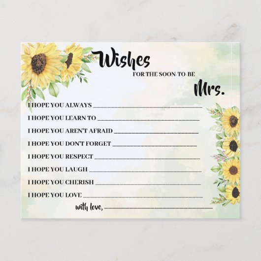 wenst dat binnenkort mevrouw Sunflower Shower Card Flyer (Voorkant)