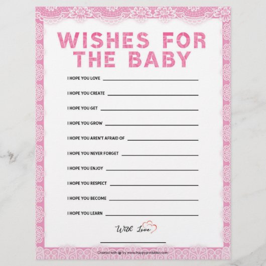 wenst de Baby [luxe kant [roze]] Briefhoofd (Voorkant)