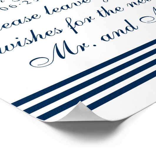 wenst de heer en mevrouw Navy Nautical Wedding Poster (Hoek)