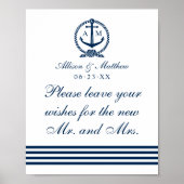 wenst de heer en mevrouw Navy Nautical Wedding Poster (Voorkant)