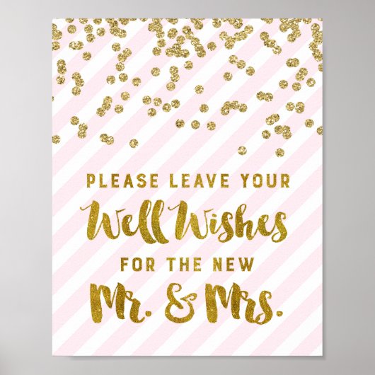 wenst de heer & mevrouw Wedding Sign Pink Gold Str Poster (Voorkant)