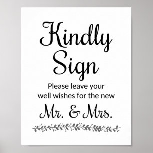 wenst de nieuwe heer Mrs Wedding Guest Book Sign Poster