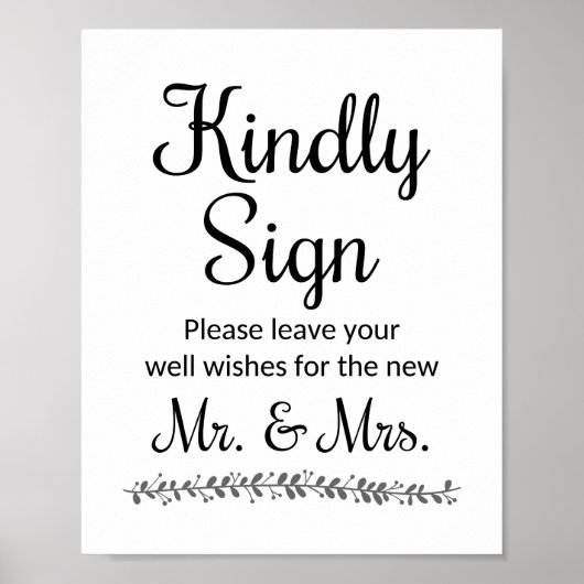 wenst de nieuwe heer Mrs Wedding Guest Book Sign Poster (Voorkant)