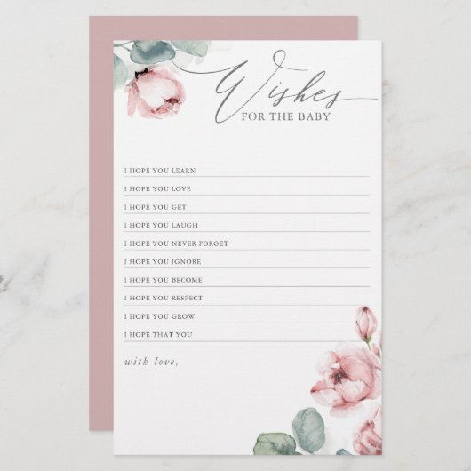 wenst het Baby shower van het Baby legant Roos (Voorkant / Achterkant)