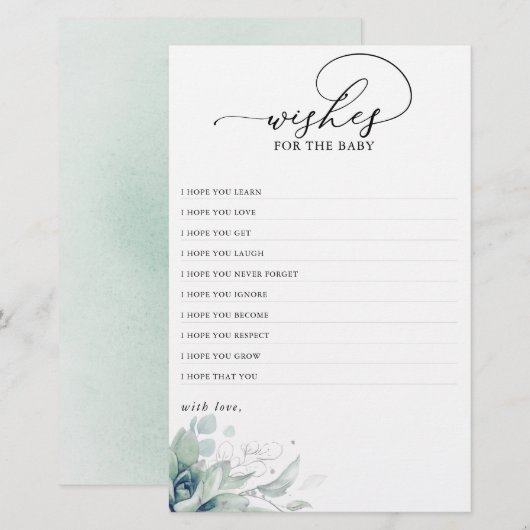 wenst het Baby zuinige groen Baby shower (Voorkant / Achterkant)