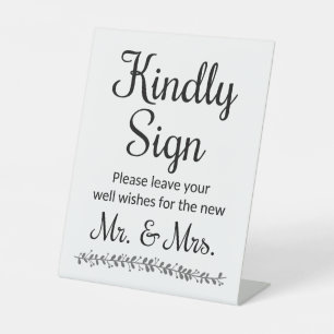 wenst nieuwe Mr en Mrs Wedding Guest Book Reclamebord Met Voetstuk