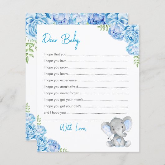 Wenst om Baby Blue Boy Elephant Shower (Voorkant / Achterkant)