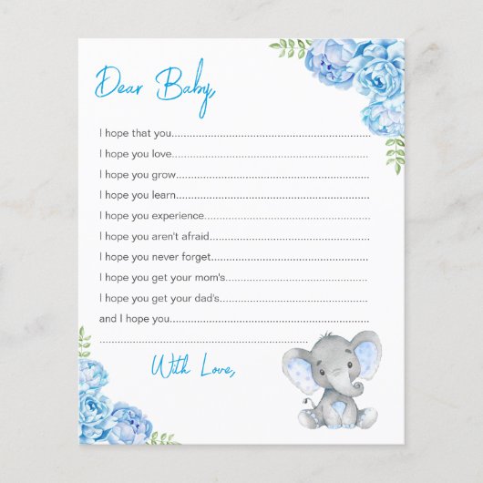 Wenst om Baby Blue Boy Elephant Shower (Voorkant)