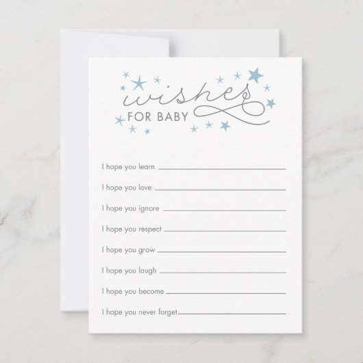 Wenst om Baby Star Baby shower Game Card Blue (Voorkant)
