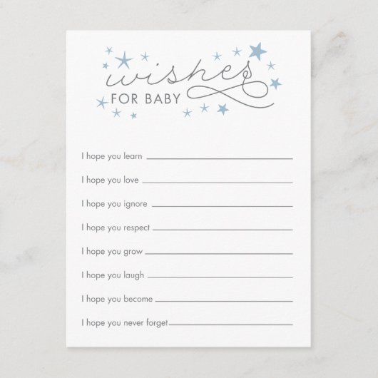 Wenst om Baby Star Baby shower Game Card Blue (Voorkant)