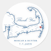 Wequassett Cape Cod kaart Dank u bruiloft gunst Ronde Sticker (Voorkant)