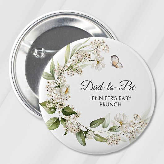 Werdende Vader Witte Pioen Boho Baby Shower/Brunch Ronde Button 5,7 Cm