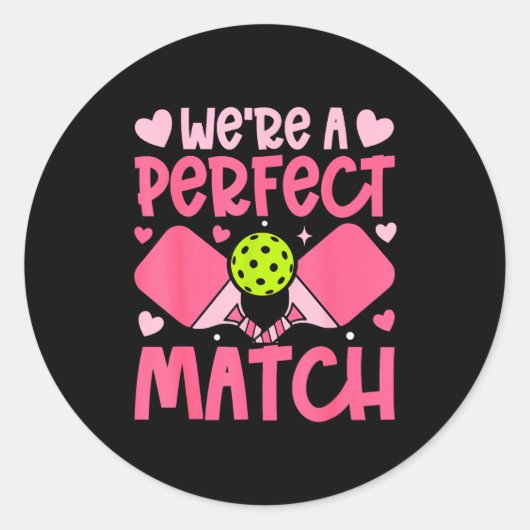 We're A Match Ckleball Couple Paddle Hearts Valent Ronde Sticker (Voorkant)