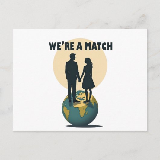 We're a Match: Romantic Globe-Trotting Couple Briefkaart (Voorkant)
