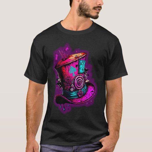 We're All Mad Here Pink Steampunk Alice In Wonderl T-shirt (Voorkant)