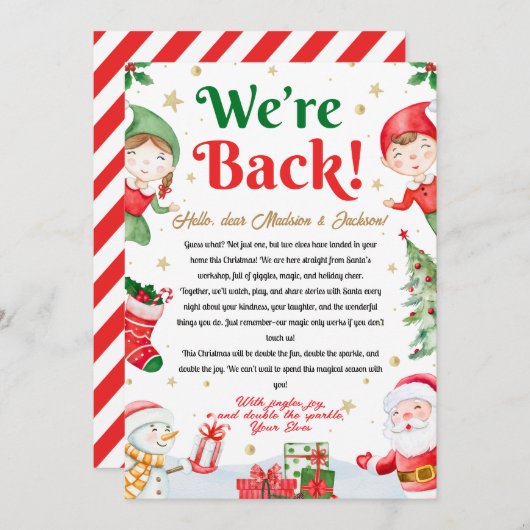 We're Back Elf Arrival Letter Elves Christmas Kaart (Voorkant / Achterkant)