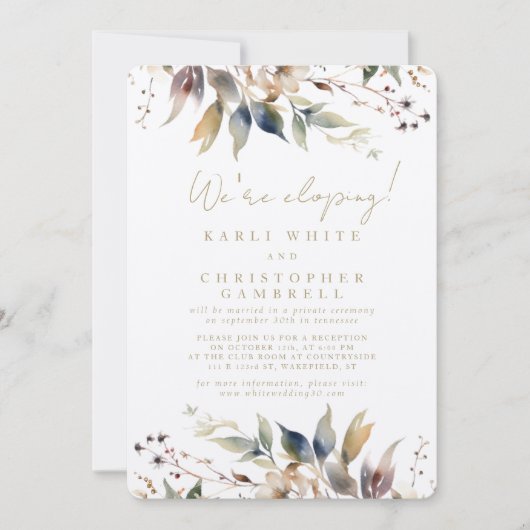 We're Eloping Painted Autumn Leaves Reception Kaart (Voorkant)