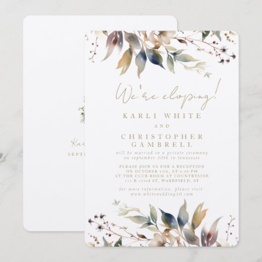 We're Eloping Painted Autumn Leaves Reception  Kaart (Voorkant / Achterkant)