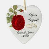 We're Engaged | Deep Red Rose Keramisch Ornament (Rechts)