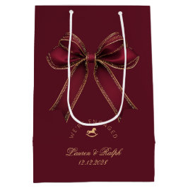 We're Engaged Elegant Burgundy Gold Bow Luxury Medium Cadeauzakje