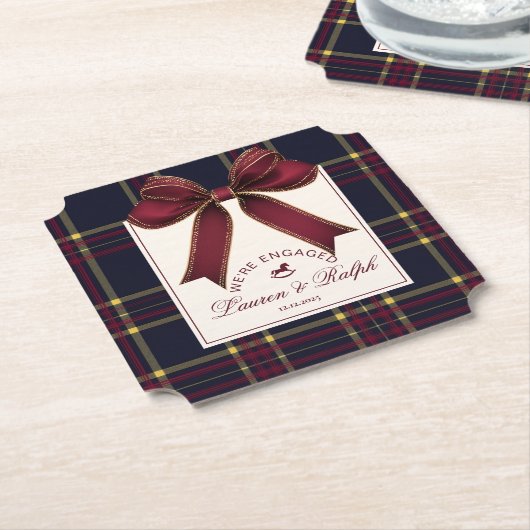 We're engaged Engagement Party Red Bow Christmas Kartonnen Onderzetters (Gekanteld)