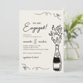 Were Engaged Hand Drawn Champagne Engagement Party Kaart (Staand voorkant)