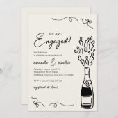 Were Engaged Hand Drawn Champagne Engagement Party Kaart (Voorkant / Achterkant)