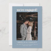 We're Engaged Minimalist Elegant Photo Dusty Blue Aankondiging (Voorkant)