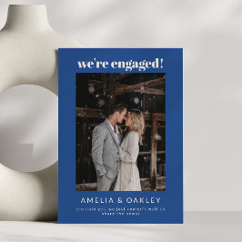 We're Engaged Minimalist Elegant Photo French Blue Aankondiging