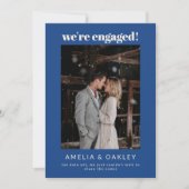 We're Engaged Minimalist Elegant Photo French Blue Aankondiging (Voorkant)