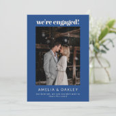 We're Engaged Minimalist Elegant Photo French Blue Aankondiging (Staand voorkant)